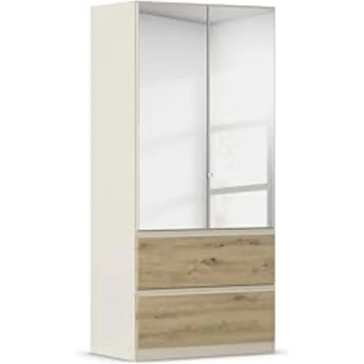 Rauch Möbel Costa, Kleiderschrank für Schlafzimmer, Kinderzimmer, Babyzimmer, Garderobe, 2-türig, Spiegel, 2 Schubladen, Push-to-Open, Zubehör Classic, Farbe Beige/Eiche Artisan, Holz, Breite 91 cm