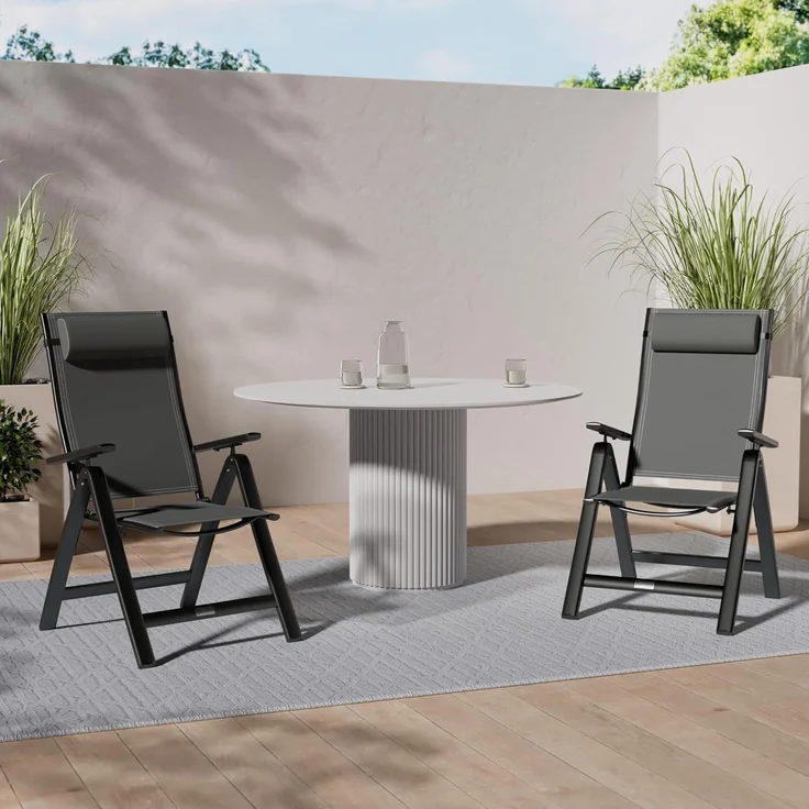 KESSER® Gartenstuhl Hochlehner mit Armlehnen | Aluminium Klappstuhl inkl. Kopfkissen Campingstuhl 7-Fach Verstellbar Rückenlehne | Atmungsaktiv & Wetterfest | Klappbar & Anti-Rutsch Anthrazit, 2 Stück – Bild 2