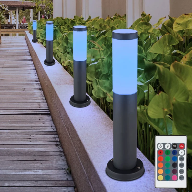 4er Set RGB LED Sockelleuchte, Edelstahl anthrazit, H 45 cm – Bild 3