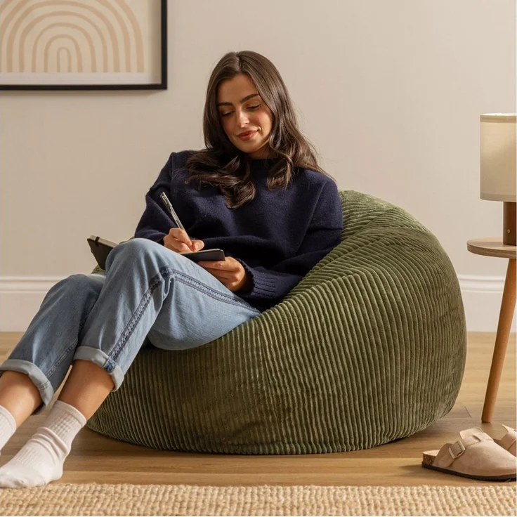 Icon Kingston Sitzsack Cord, Salbeigrün, Sitzsack Erwachsene mit Füllung, Bean Bag, Cord Sessel, Lounge Sessel, Lounge Stuhl, Schlafzimmer, Wohnzimmer, Wohnzimmer Möbel
