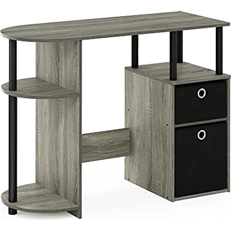 Furinno JAYA Simplistisch Computer-Schreibtisch mit Schubladen, Französische Eiche/Schwarz/Schwarz – Bild 6