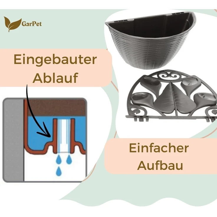 GarPet Blumentopf 2x Blumentopf Wand Blumen Topf Pflanzen Halterung 32 Anthrazit Rattan – Bild 4