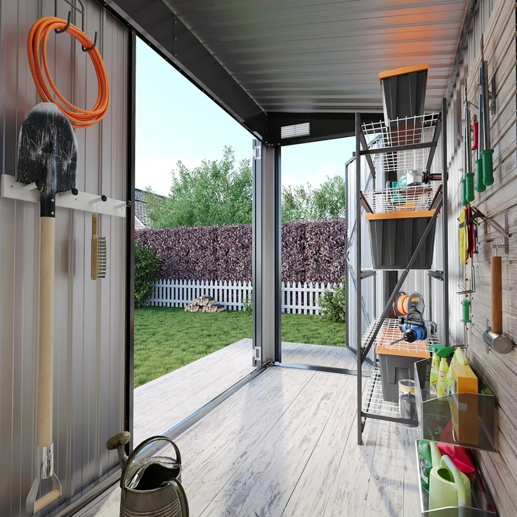 Aoxun Gartenhaus Metall 232x131x183cm mit 3 Türen & Pultdach, wetterfestes Fahrradgarage für bis 4 Fahrräder, Stabiler Geräteschuppen aus verzinktem Stahl für Garten Terrasse Hof, Schwarz – Bild 2