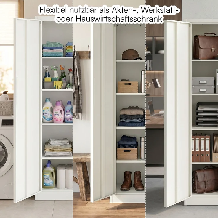 STEELSØN 'Regulus' Aktenschrank, Metall, weiß, 175x40x80 cm, abschließbar, Metallschrank mit 5 Fächern, geeignet als Werkzeugschrank – Bild 8