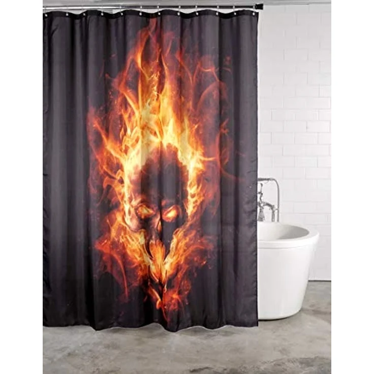 Sanilo Duschvorhang Totenkopf in Flammen 180 x 200 cm, 100% wasserdicht, Anti-Schimmel-Effekt, hochwertige Qualität – Bild 1
