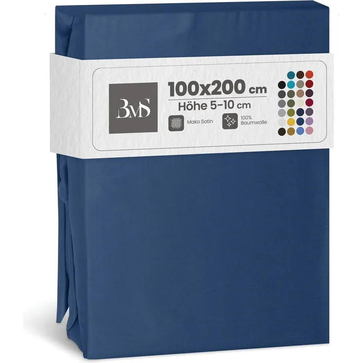 Bettwaesche-mit-Stil Mako-Satin Spannbettlaken Jeans Blau 100x200cm Höhe 5-10cm