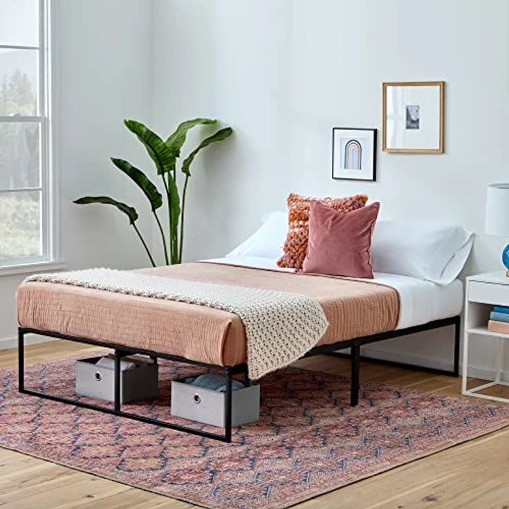 Linenspa Moderner Bettrahmen – Metallbett mit Lattenrost aus Stahl – 30 cm Stauraum unter Bestgestell – Schnelle Montage – Bett 140x200 cm, Schwarz – Bild 2