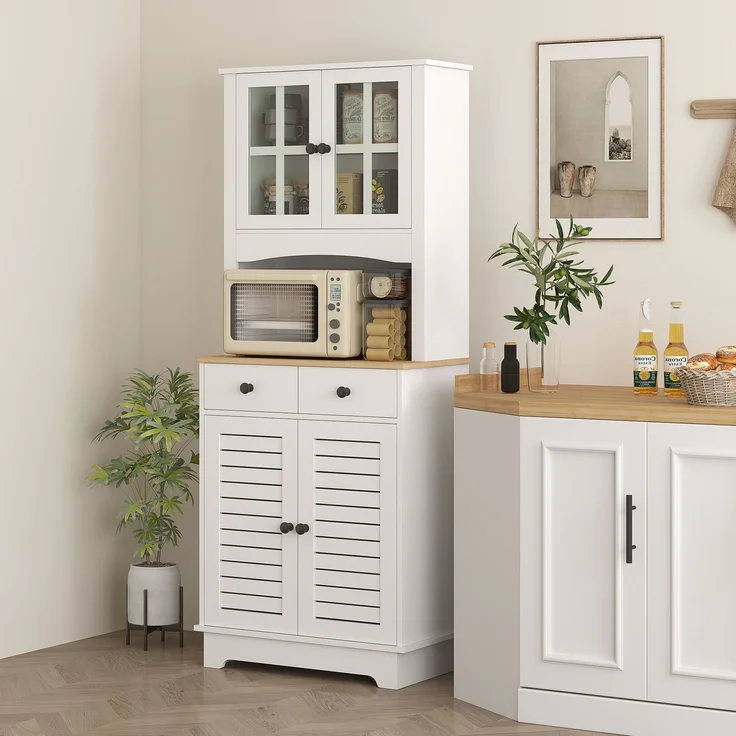 ZUBALIYA Küchenschrank (68 x 39,5 x 170 cm), 2 Schubladen, Lamellengestaltung, Verstellbare Einlegeböden, Weiß – Bild 2