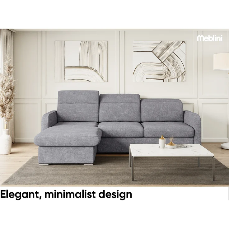 MEBLINI Schlafcouch mit Bettkasten - Ecksofa mit Schlaffunktion - Sofa mit Relaxfunktion und Kopfstützen - Couch L-Form - Eckcouch - Wohnlandschaft - EMERALD - 215x167x84cm - Dunkelgrau Webstoff – Bild 2