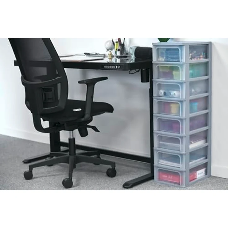Iris Ohyama, Kunststoff Schubladenbox mit 8 flachen Schubladen, Grau, Easy-Pull-System, A4, A5 & A6 Format, Schreibtisch Organizer für Büro, Schule, Schreibwaren, BPA-frei, Schubladenschrank, OCH-2008 – Bild 4