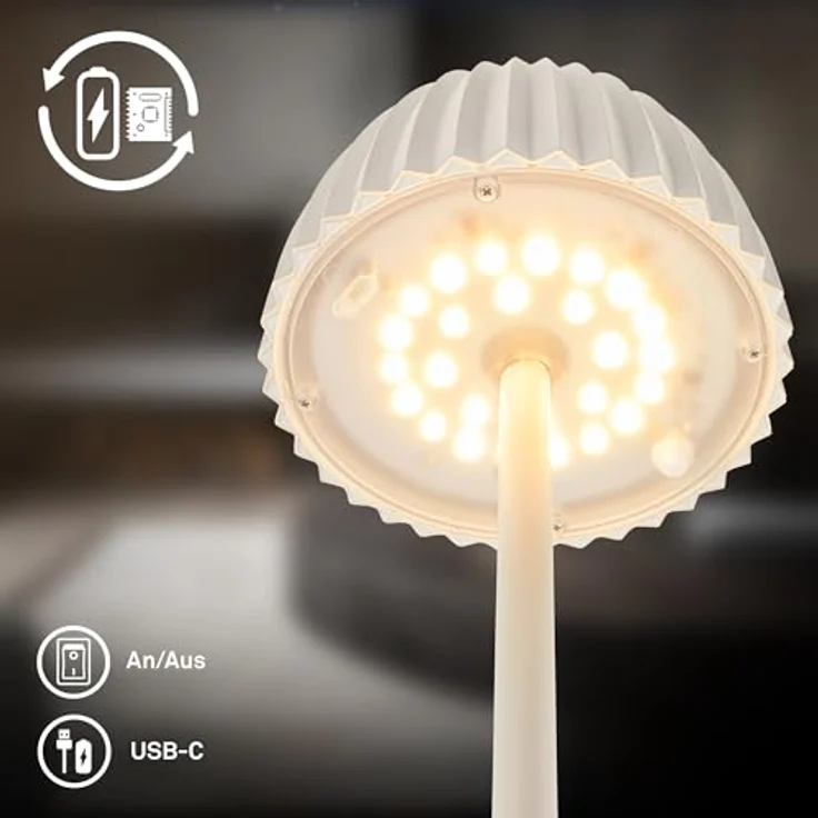BRILONER - Riffle LED Stehlampe kabellos IP44 mit Touch, 19x124 cm, dimmbar, Memoryfunktion, Akku tauschbar, Akku Stehleuchte, Leselampe, Wohnzimmerlampe, German Design Award Winner 2025, Weiß – Bild 11