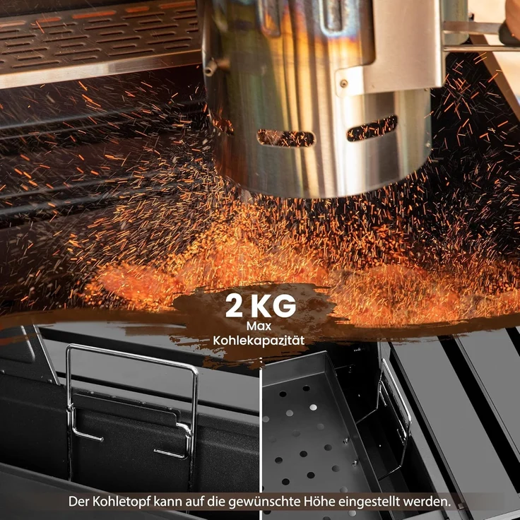 Royal Gourmet Holzkohlegrill Grillwagen mit klappbaren Seitenablagen, Smoker Standgrill mit Decekl, Thermometer, Kohlegrill Schwarz – Bild 4