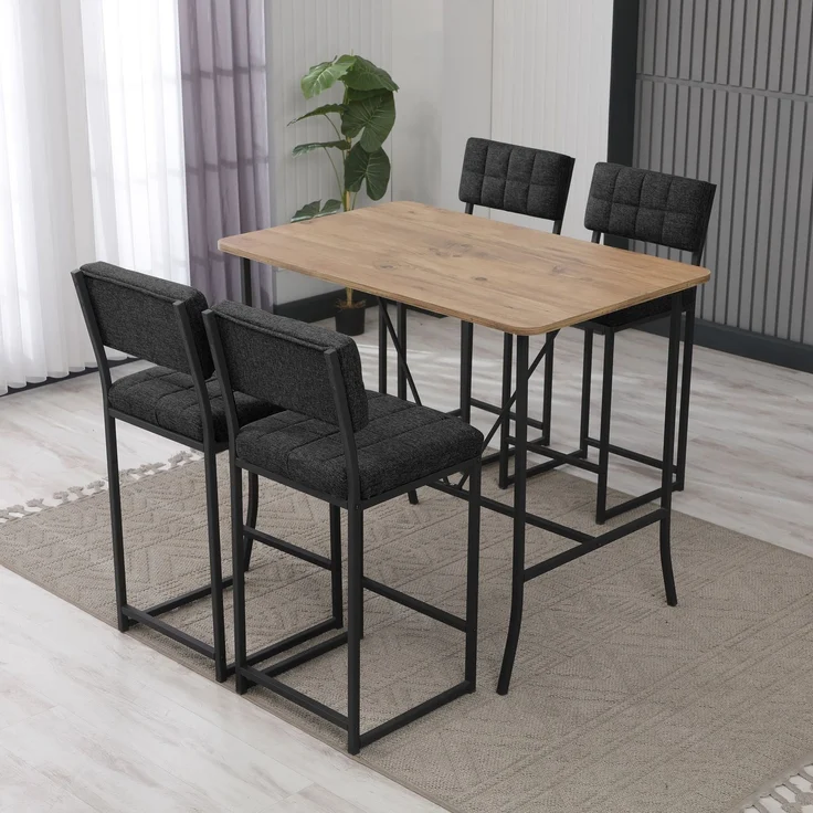 Skye Decor 'Retro - Anthracite, Walnut' Bartisch-Set mit Barhockern (5-teilig), Anthrazit / Walnuss, 110 x 92 x 70 cm – Bild 1