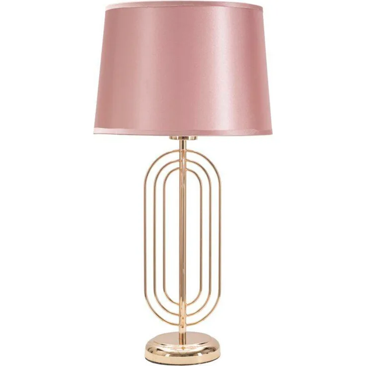 Mauro Ferretti Tischleuchte Krista E27, 55 cm elegante Tischlampe aus goldenem Metall mit rosa Stoffschirm, Ø 28 cm