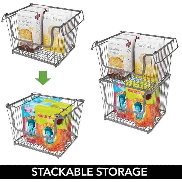 mDesign Ablagebox Gitterbox Aufbewahrungskorb 6er Set Henkel Metall Graphit – Bild 5
