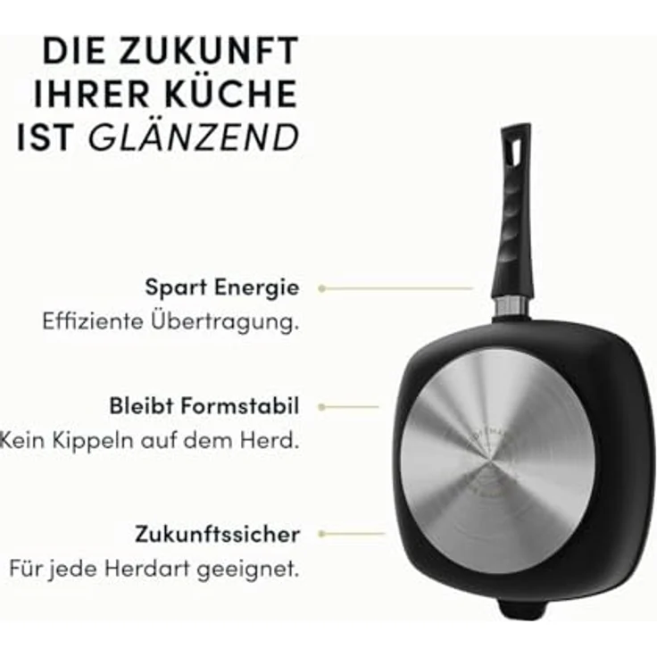 Hoffmann Germany STONIQ Viereckpfanne 28×28 cm, PFAS-frei mit Glasdeckel, Induktion, abnehmbarer Griff, backofenfest bis 300°C, 2,4 l – Bild 5