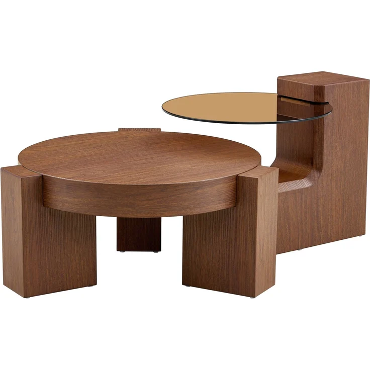 DESVIAE Couchtisch-Set 2-tlg. mit Sicherheitsglas Ø61x30 cm, MDF in Nussbaumoptik, braun – Bild 7