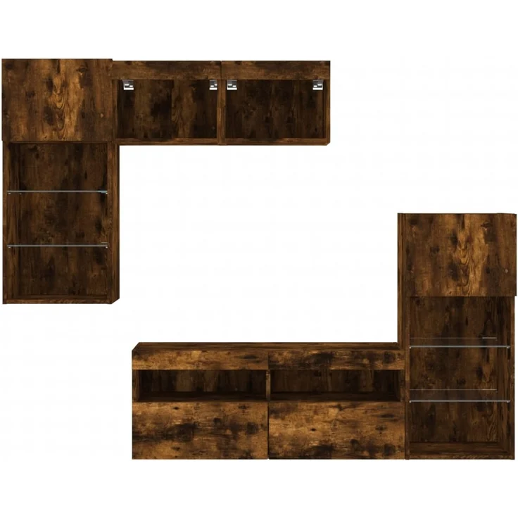 5-tlg. Wohnwand Schrankwand mit LED-Beleuchtung Räuchereiche Holzwerkstoff – Bild 7