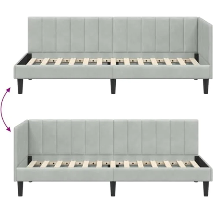 vidaXL Eckbettgestell mit Kopfteil Hellgrau 80 cm x 200 cm Samt 42016328 – Bild 6