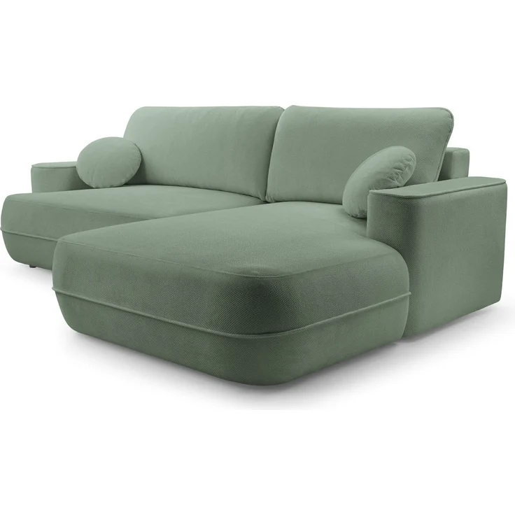 Selsey 'Fuerro' Ecksofa mit Schlaffunktion, Bettkasten, Ottomane rechts, Strukturstoff wasserabweisend, Salbeigrün – Bild 5