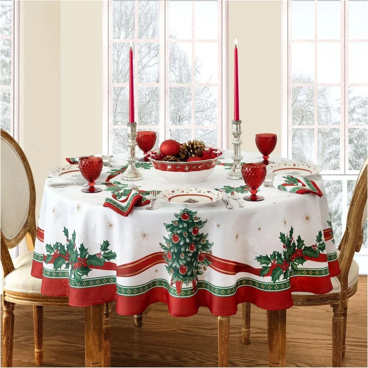 Elrene Home Fashions Villeroy & Boch Toy's Delight Weihnachts-Tischdecke, knitterfrei, Feiertagstischdekoration, 152,4x213,4 cm, oval, Mehrfarbig
