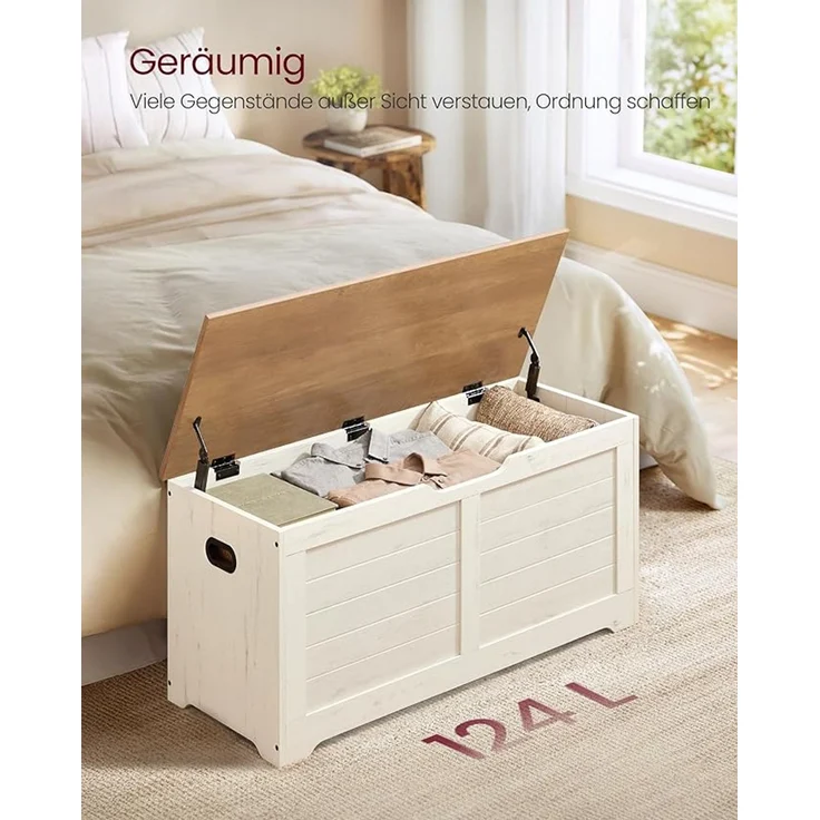VASAGLE Schuhbank mit Stauraum, Holz Vintageweiß/Honigbraun, 40 x 100 x 46 cm – Bild 5