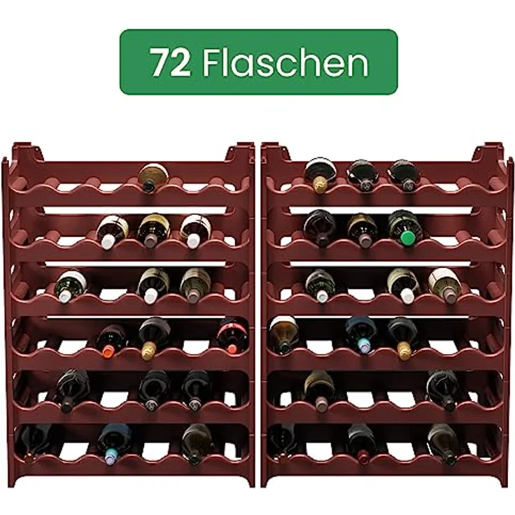 ARTECSIS Weinregal stapelbar Kunststoff für 72 Flaschen, stabiles Flaschenregal in Gastronomie-Qualität, modular erweiterbar, Braun – Bild 4