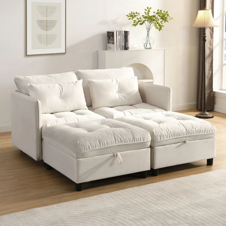 Schlafsofa mit 4 unabhängige Module, als 4-Sitzer, 2 Zweisitzer oder Schlafsofa nutzbar, Wolken-Sitzkomfort, Beige – Bild 5