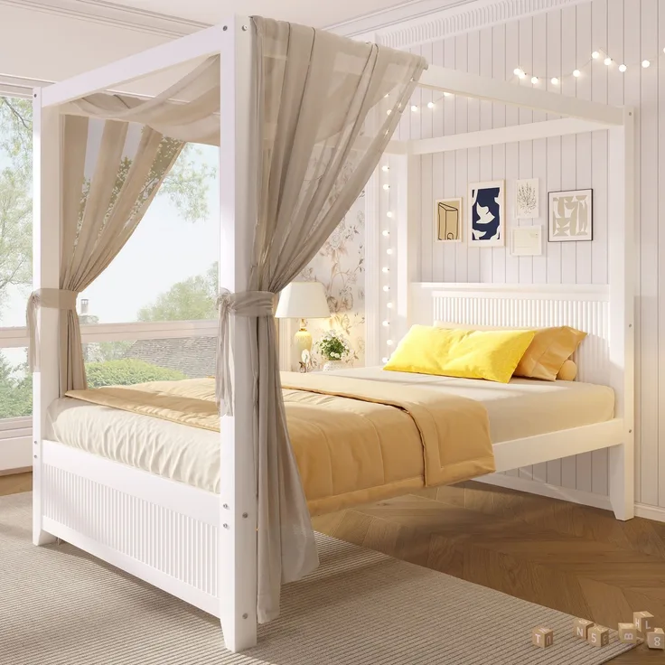 U-life Himmelbett 90x200 cm, für Jugendliche, 1. Stilvolles, 2. Modernes mit, 3. Robuste Holzkonstruktion, 5. Individuell dekorierbarer Schlafplatz, MDF, Weiß