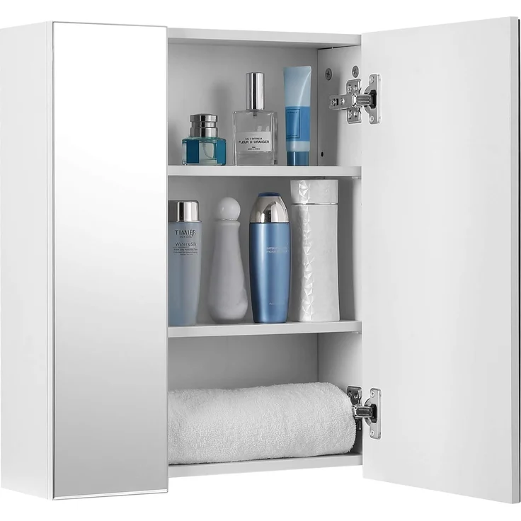 Vasagle Spiegelschrank, Badezimmerschrank, Aufbewahrungsschrank mit 3 Türen, fürs Badezimmer, 15 x 60 x 55 cm, mit verstellbaren Regalebenen, modern, weiß BBK22WT – Bild 3