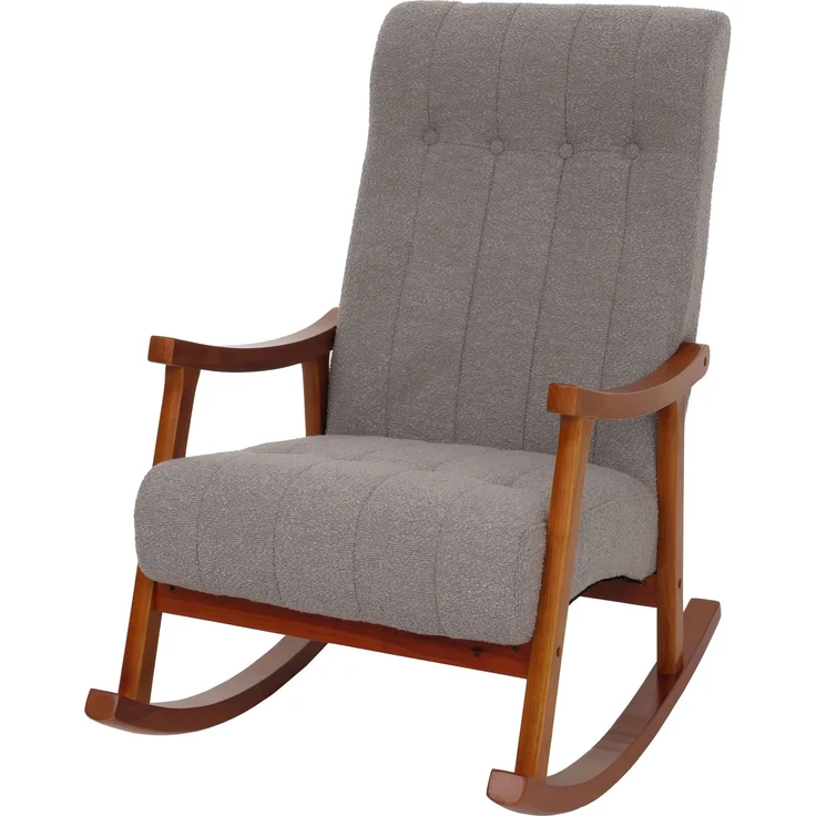 Schaukelstuhl HWC-K10, Relaxsessel, Holz FSC® Stoff/Textil Bouclé (450g/m²) ~ grau, Gestell Walnuss-Optik – Bild 9