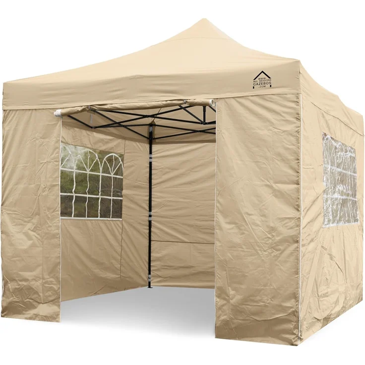 All Seasons Gazebos 3x3 m vollständig wasserdichtes Faltpavillon mit 4 Seitenteilen - Beige – Bild 1