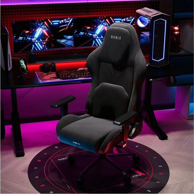 DIABLO CHAIRS Gaming-Stuhl X.One Prime Stoff ergonomisch Metallbasis 140kg CoolComfort (Magnetische Kopfstütze, Höhenverstellbare Armlehnen, Kühlender Sitz), Kopfstütze Lendenkissen CoolComfort Räder Stoff – Bild 4