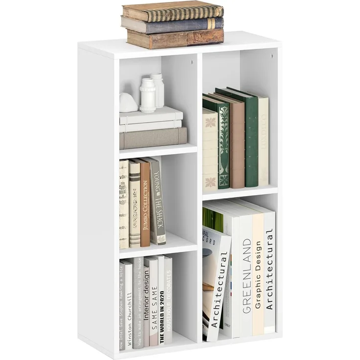 HOMCOM Bücherregal modernes Standregal mit 5 offenen Ablagefächern, freistehendes Ausstellungsregal 1-tlg, 50 x 24 x 80 cm, Weiß