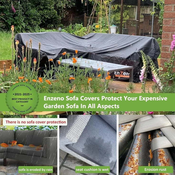 Enzeno Garten Gartenmöbel Abdeckung L-Form, Schutzhülle für Gartenmöbel, wasserdicht Winddicht, Abdeckplane für Outdoor Ecksofa Eck-Loungegruppe Loungemöbel Rechteckig Abdeckhaube (270 * 270 * 90CM) – Bild 6