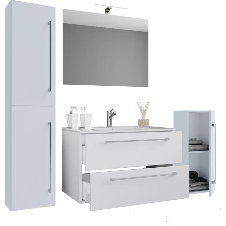 Badinos Bad Möbel Set Waschbecken Unterschrank Wandspiegel Badezimmer Waschtisch