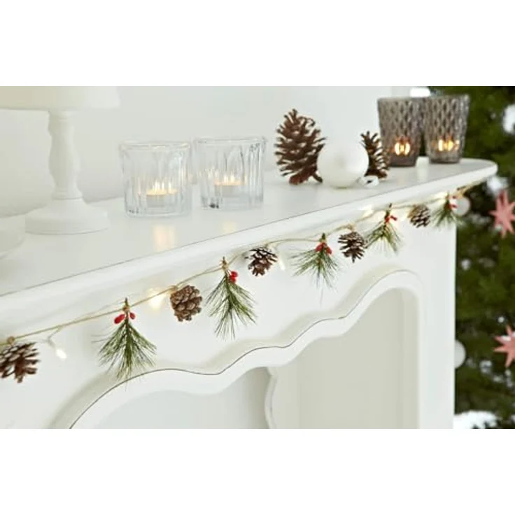 HEITMANN DECO LED-Lichterkette mit Tannenzapfen & Zweigen – 10 warmweiße LEDs, batteriebetrieben – Weihnachtsdeko für Innenräume, Braun – Bild 4