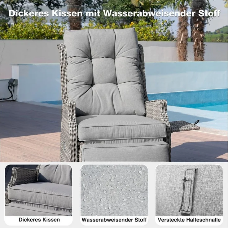 HOMECALL Rattanstuhl Rattansessel mit Liegefunktion, Gartensessel Outdoor (mit Klapptisch & Polster Ideal), für Garten und Terrasse – komfortable, COMLAX FIELD – Bild 3