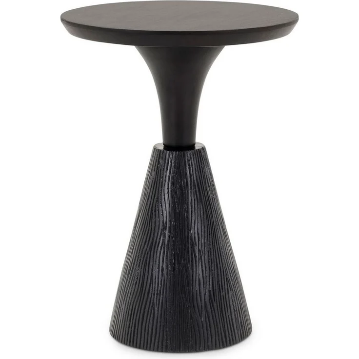 IDIMEX Beistelltisch BHIMA, Couchtisch rund 40 cm aus Mangoholz, skulpturales Design Schwarz – Bild 2