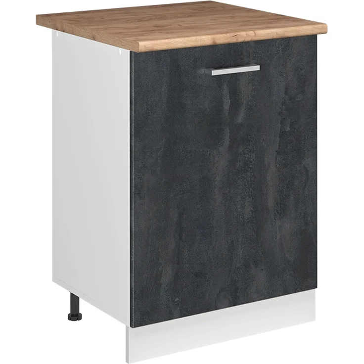 Küchenunterschrank R-Line Schwarz Beton/Weiß 60 cm mit 1 Tür Arbeitsplatte Goldkraft Eiche Vicco – Bild 1