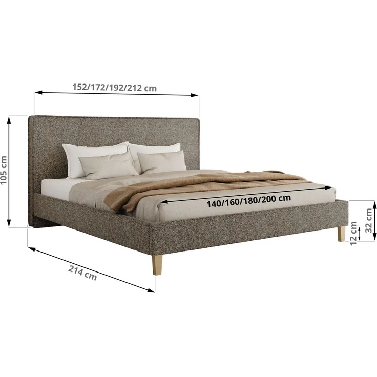 Design Polsterbett LUMARO CLASSIC 140x200 cm mit Lattenrost & 12cm hohen Füßen, Doppelbett mit Kopfteil, Konfigurierbar, Pocket Matratze - Grau Strukture - VIRE LUX – Bild 4