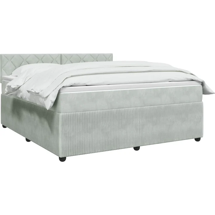 vidaXL Boxspringbett mit Matratze Hellgrau 140 x 190 cm Samt 3451679 – Bild 3
