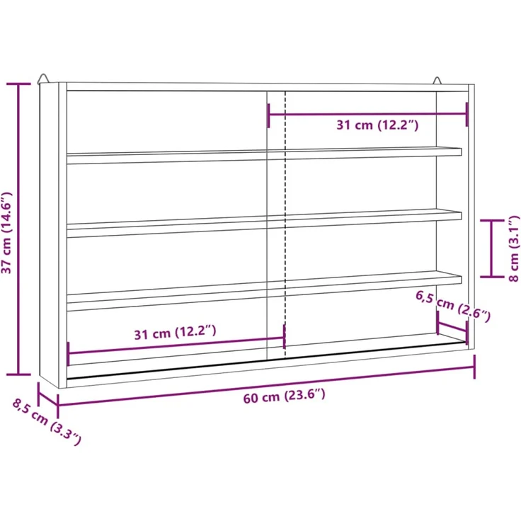 vidaXL Sammlervitrine aus Holz mit Türen 60 x 8,5 x 37 cm 4017386 – Bild 9
