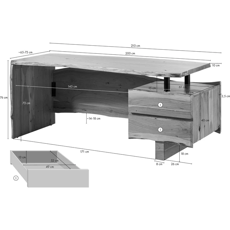 Schreibtisch Akazie 210x70x76 natur lackiert PURE ACACIA #152 – Bild 8