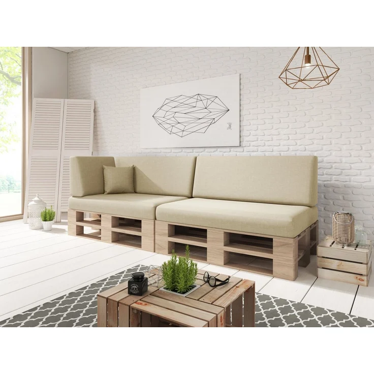 sunnypillow Palettenkissen mit abnehmbarem Bezug Kaltschaum Palettenauflage Palettenpolster Palettensofa Sitzkissen Rückenlehne Indoor Outdoor 6er Set 120x80 Cremefarben – Bild 2