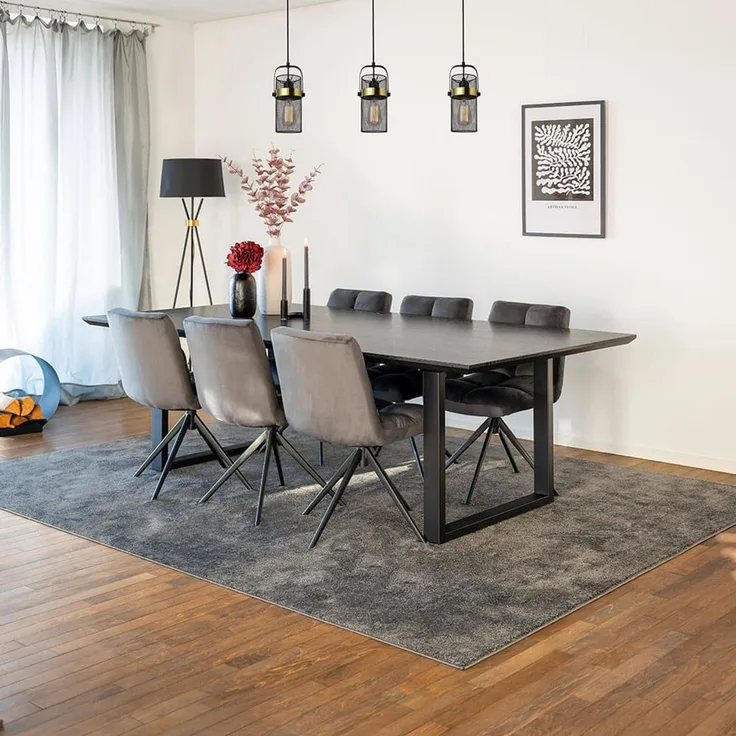 HOME DELUXE Essgruppe Eckig AVENCIA inkl. U-Fuß - 240 x 120 cm Dark Oak 6 Stühle