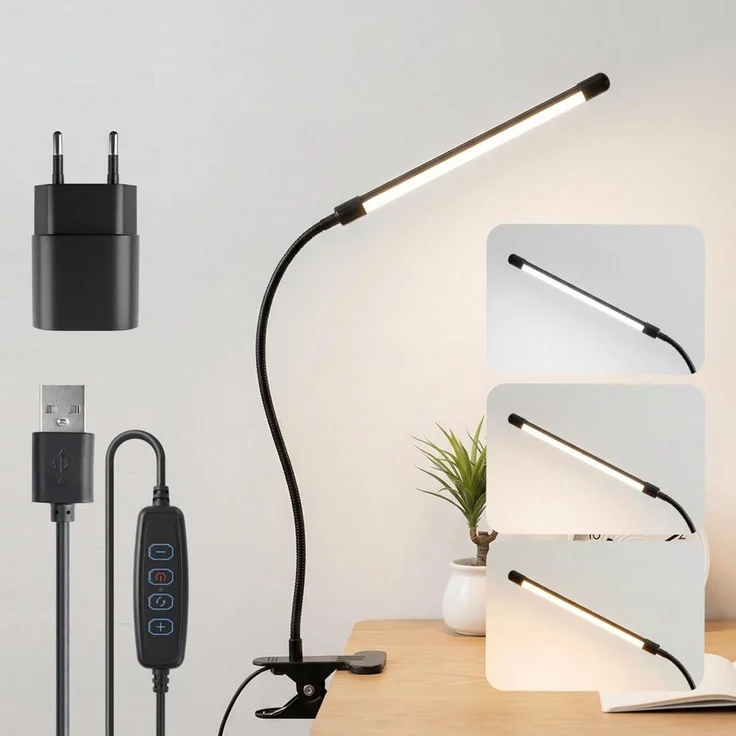 LQWELL LED Leselampe Klemmlampe Leselampe Bett, Dimmbare Klemmleuchte, LED fest integriert, 3 Helligkeitsstufen & 360° Flexible Klemme Schreibtischlampe, mit Touch-Funktion für Heimbüro – Bild 3