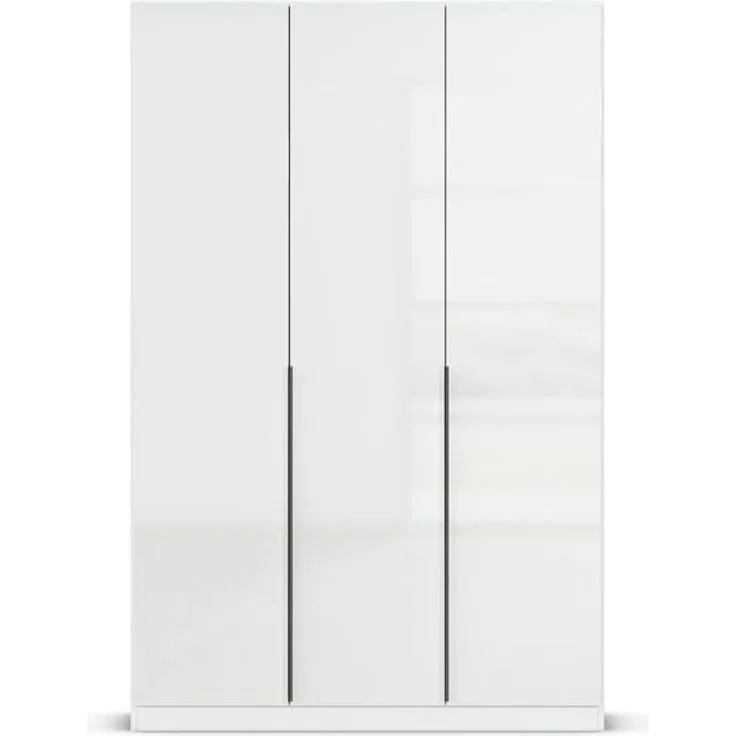 Rauch Möbel Alabama, Kleiderschrank, Garderobenschrank, 3-türig, Zubehör Basic, 2 Kleiderstangen, 4 Einlegeböden, Farbe Hochglanz Weiß/Weiß, Griff Grau metallic, 136 x 229 x 54 cm – Bild 8
