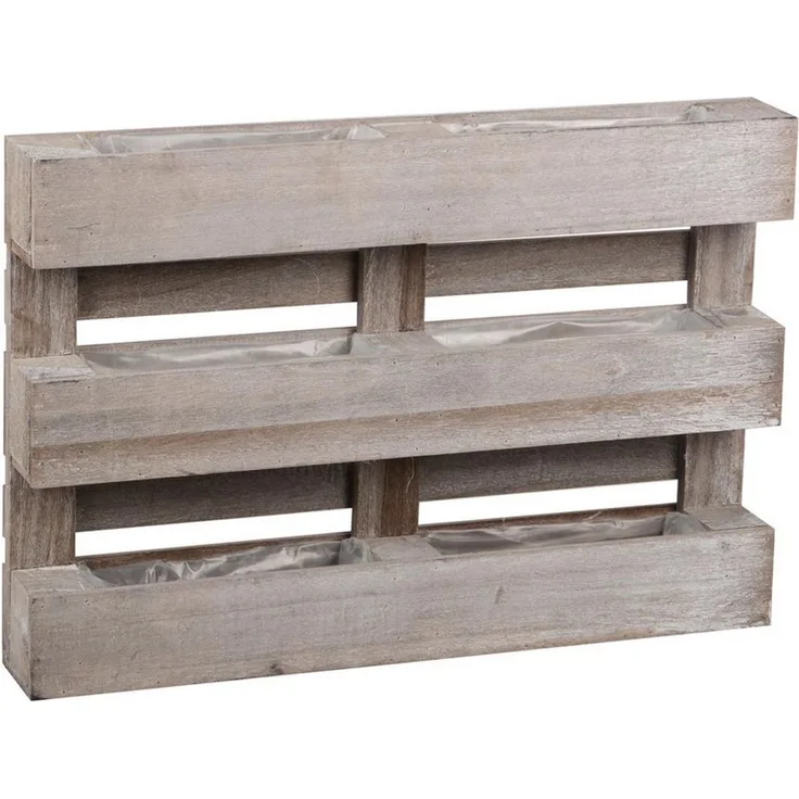 UNUS GARDEN Blumenkasten Paletten Pflanzkasten 3 Reihen (1 St, Abmessung (60 x 41 x 8,5 cm), Pflanzkasten Deko Pflanzgefäß Kräutergarten Wanddekoration aus Holz