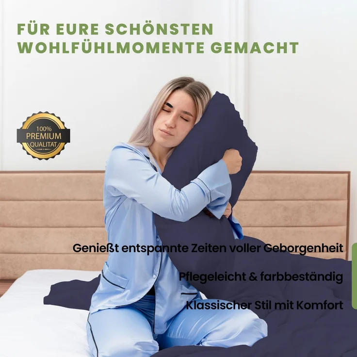 Bettwäsche 2tlg 135x200cm Microfaser mit Reißverschluss atmungsaktiv 2x Navy-Blau – Bild 5